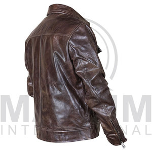 Brown Plus Size <b>Men</b> <b>Leather</b> <b>Jacket</b> Zip Up Bomber Style Flight <b>Jacket</b> with Pocket for Casual Wear - Product Image 5