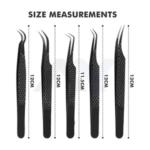 Pinzas profesionales para pestañas de acero inoxidable con agarre de 5 diamantes, pinzas para pestañas con punta de fibra negra para extensiones de pestañas, herramienta de belleza - Product Image 5
