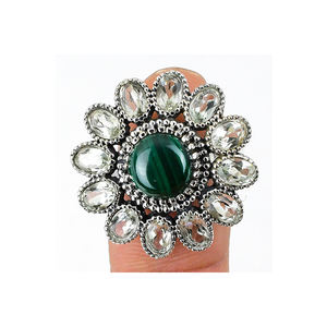 925 argent Sterling massif 100% naturel Malachite Cabochon pierre précieuse bijoux fins bague de fiançailles en gros OEM & ODM pierre de naissance - Product Image 1