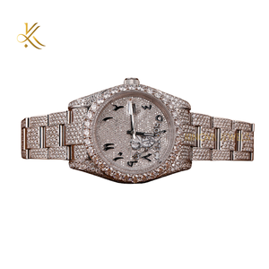 Montre-bracelet de luxe en acier inoxydable avec fermoir pliant carré et sécurité, analogique, avec moissanite - Product Image 6