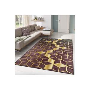 Tapis imprimé numérique à motifs nid d'abeille or bordeaux Tapis et ensembles élégants - Product Image 1