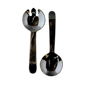 Juego de Servir alad, Hecho a Mano, de Cuerno de Búfalo, Juego de Servir Ensaladas de Madera Natural con 2 Espátulas, Utensilios Hechos a Mano Sostenibles - Product Image 4