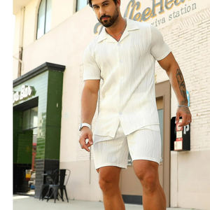 New Arrivals Summer Outfit Set Elastic Waistband <b>Shorts</b> & Button Shirt Loose Fit Quick-Dry & Breathable Soft Stretchy Fabric - Product Image 3