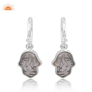 Pendiente colgante de Hamsa de piedras preciosas de rutilo negro Natural de Plata de Ley 925 de alta calidad para fabricante de joyería de mujer - Product Image 1
