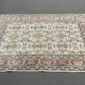 Vintage Turkish Rug, 3.8x5.7 ft Accent Rug, Gray <b>Pink</b> Southwestern Rug - Product Image 5