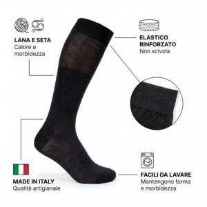 Chaussettes longues en laine et soie pour homme, bleues, de haute qualité, thermiques, à compression, pour le quotidien, design professionnel, légères, pour l'hiver, fabriquées en Italie - Product Image 3