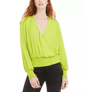 Top Elegante da Donna in Chiffon con Scollo Incrociato XS/XL Verde, Maniche a Sbuffo, Vita Impero, Logo Personalizzato, Casual per Occasioni Diurne, con Volant - Product Image 1