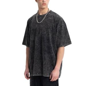 Camiseta de lavado ácido de peso pesado de alta calidad para hombres personalizable en blanco 100% algodón de gran tamaño Logo manga corta de punto - Product Image 1