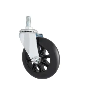 Rouleau de roue en PU noir pivotant de 100mm Roues pivotantes à tige de 1/2"