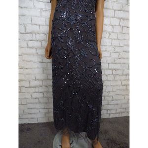 Abito da sera lungo Pisarro Nights in chiffon con perline e rete, modello a colonna, colore ardesia, taglia 12, lunghezza al pavimento, vita naturale - Product Image 5