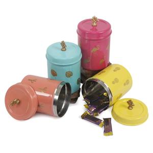 Aqua Monstera Leaf Print <b>Storage</b> Jar Modern Tropical Cylindrical <b>Container</b> with Decorative Knob - Product Image 6