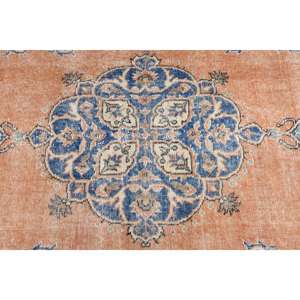 Alfombra Turca Vintage de Lana Azul, 3.2x7 pies (96.5x212 cm) - Product Image 5