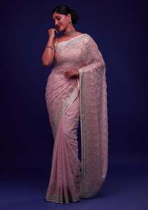 Celebre la moda de invierno con saris de trabajo bordados únicos, blusa ricamente adornada, tela Georgette de Fashionharbor - Product Image 2