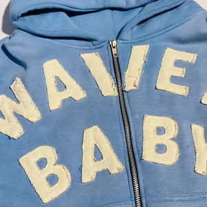 Sweat à capuche pour homme brodé avec patch vieilli personnalisé, poids lourd, délavé à l'acide, Boxy recadrée, fermeture éclair, polaire française, taille 6XL - Product Image 3