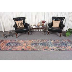 Vintage 2,7 X 11.3ft azul Rosa lana alfombra turca área grande rectángulo Patchwork látex para pasillo algas marinas abstractas para habitación - Product Image 2