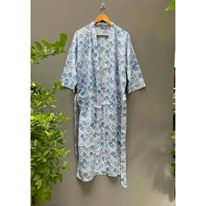 Robe Kimono Indienne Légère en Coton Taille Unique à Imprimé Animal, Motif Bloqué, Style Vintage, pour Spa, Manches Longues - Product Image 1