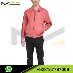 เสื้อแจ็กเก็ตบอมเบอร์สำหรับผู้ชายเสื้อแจ็กเก็ตกอล์ฟสิ่งทอลายทแยงสีแดง - Product Image 3