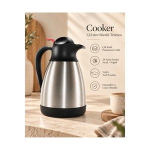 Carafe isotherme en acier inoxydable à double paroi de 1,2 L, garde au chaud 12 h / au froid 24 h - Product Image 1