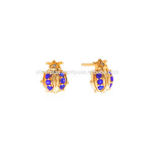 14K solide or jaune Unique Bug bleu saphir boucles d'oreilles bijoux fins Jaipur minimaliste or bijoux fournisseur - Product Image 1