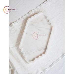 Bandeja de servicio Rectangular de mármol blanco de alta calidad, vajilla clásica hecha a mano para comida y fruta, utensilios de cocina, elegante chapado decorativo - Product Image 2
