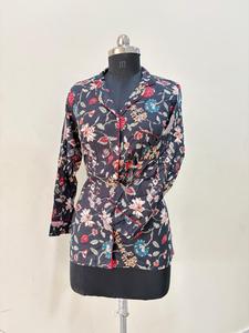 Femmes élégant noir Floral Satin Blouse manches longues bouton fermeture Sexy ODM jardin imprimé dentelle décoré automne soie-sensation haut - Product Image 4