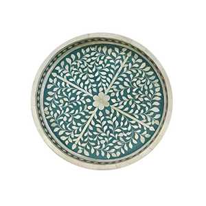Elegante y moderno diseño floral, bandeja redonda con incrustaciones de hueso para servir, intrincada bandeja para bodas y Diwali a precio mayorista - Product Image 1
