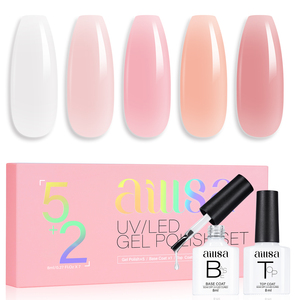 Set de Esmalte de Uñas en Gel Natural Rosa Leche <span class=keywords><strong>Aillsa</strong></span> Serie 5+2 con Base y Capa Superior, Esmalte de Uñas en Gel UV para Uñas DIY, Regalo - Product Image 1