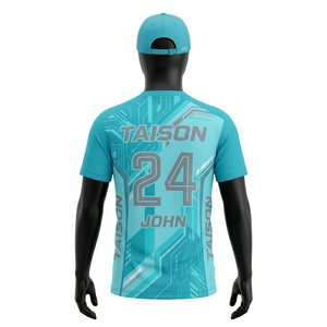 เสื้อเจอร์ซีย์ยิงธนูผ้าโพลีเอสเตอร์อินเตอร์ล็อคพรีเมียม 180 GSM สีฟ้า สกรีนลายแบบซับลิเมชั่น พร้อมสกรีนโลโก้ ชื่อ หมายเลข และชื่อทีมตามสั่ง - Product Image 1
