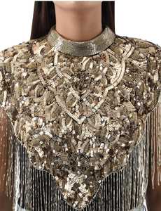 เสื้อคลุมเบอร์เลสก์สำหรับงานเทศกาล ปักลายประดับด้วยลูกปัด ปักเลื่อม ประดับมุก ทรงตรง มีบราในตัว ผูกคอ - Product Image 5