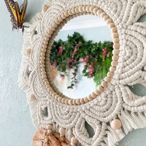 Miroir mural rond Boho Art Decor suspendu avec frange en macramé Miroir en macramé tricoté à la main Miroir design géométrique - Product Image 4
