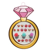 Pegatinas 3D de Epoxi para Niños con Tarjeta de Diamantes (7 Pares de Aretes Adhesivos y 3 Anillos con Diseño de Unicornio, Luna y Corona)
