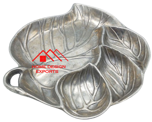 Plateau décoratif pour mariages et fêtes Plateau décoratif à feuilles en aluminium fini argent mat Tendance - Product Image 1