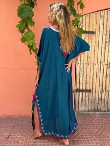 Kimono marroquí bohemio con bordado floral, caftán holgado con media manga para trabajo de maternidad o vacaciones - Product Image 3