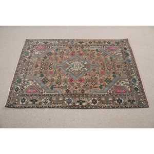 Turkish Rug 0.3x4.8 ft, <b>Brown</b> Pink Polka dot <b>Wool</b> Vintage Rug - Product Image 3