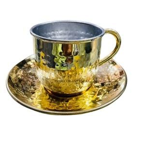 Vintage Rustic Art Inspired Designer <b>Gold</b> Plated Unique Look Brass Made <b>Cup</b> With Handle And Saucer Table Top Accessories Supply - Product Image 3