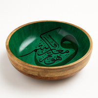 Bol en bois de manguier blanc intérieur doré calligraphie arabe fait à la main salade décorative fruits plat de service rustique artisan ustensiles de cuisine