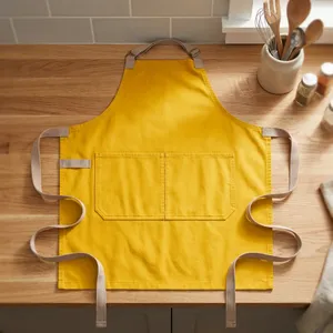 Yellow Heavy Duty Reusable Bib <b>Apron</b> with Double Pockets Canvas Woven Machine Washable for Cooking Daily Use - Product Image 1
