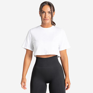 Femmes à la mode lait soie à manches courtes haut court surdimensionné été pull coupe ample grande taille haut court T-shirt fille épicée - Product Image 1