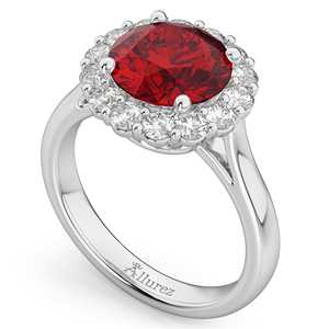 Bague de fiançailles romantique en or blanc 14 carats avec rubis rond et diamant taille ovale 4,45 carats certifié IGI plaqué rhodium - Product Image 3