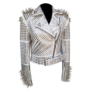 Women Solid Color Biker Leather <b>Jacket</b> With Front Zipper Customized Logo Waterproof Windproof Women Studdeds <b>Jackets</b> - Product Image 4