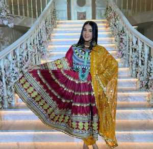 ชุดแต่งงานสไตล์อัฟกานิสถานของผู้หญิงชุดราตรีงานทำมือสีชมพูงานดีไซน์ตามสั่ง - Product Image 6