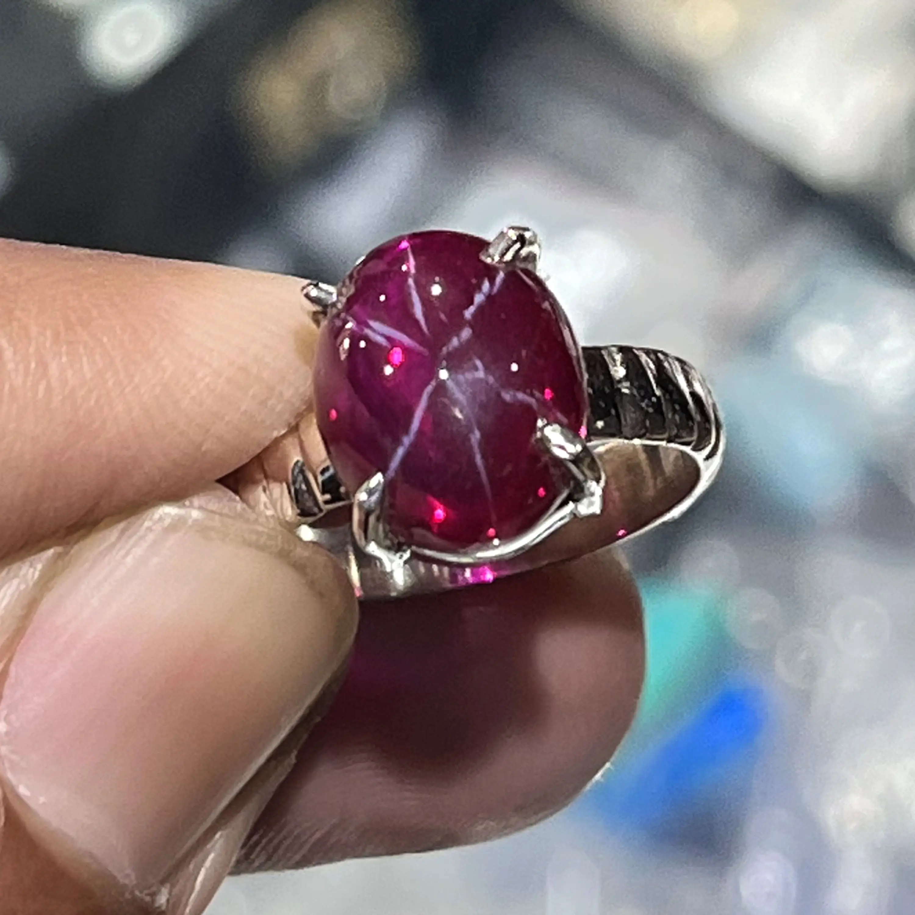 Cincin batu permata Ruby bintang merah, perhiasan cincin perak Solid 925, hadiah ulang tahun batu Ruby bintang merah fantastis