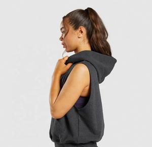 Pull-over vierge sans manches pour femmes, sweat à capuche en coton sans manches, coton teint en noir, sweats à capuche sans manches, vente en gros - Product Image 3