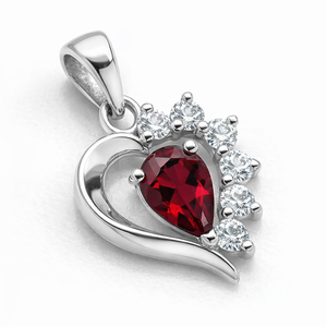 Pendentif Cœur Minimaliste en Argent Sterling Plaqué Rhodium avec Grenat et Zircon de Qualité Supérieure – Bijoux Tendance Minimalistes en Gros - Product Image 2
