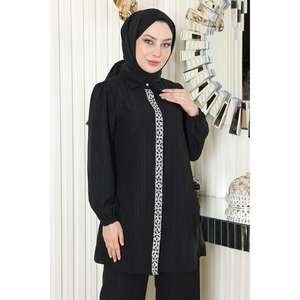 ชุดลำลองสีดำ 2 ชิ้น รุ่น Mega Merchant MSW19195-1 เสื้อแขนยาวปานกลาง คอกลม แต่งดีเทลลายหิน ผลิตจากโพลีเอสเตอร์ 100% - Product Image 2