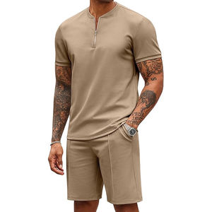 Ensemble t-shirt et short pour hommes surdimensionné biologique de haute qualité 100% coton col rond épaule tombante T-Shirt survêtement pour hommes - Product Image 3