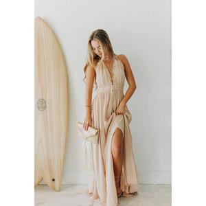 Robe longue bohème élégante pour femmes, col licou, sans manches, robe longue avec fente, robe de soirée de plage - Product Image 1