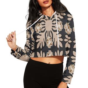 Sudadera con capucha corta de invierno para mujer, de algodón 100% de peso pesado, con estampado floral, hombros caídos, oversize y cremallera completa - Product Image 1