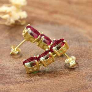 Oval Shape Ruby <b>Earrings</b> <b>For</b> <b>Women</b> Vintage Minimalist 925 Sterling <b>Silver</b> 14K Gold Plated <b>Earrings</b> Gift <b>For</b> Her - Product Image 4