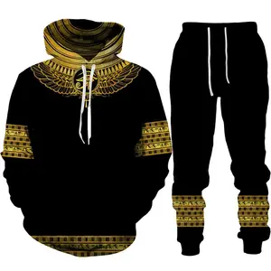 Conjunto de ropa de invierno para hombre, jersey con capucha, nuevo estilo egipcio, ropa deportiva con estampado 3D, correr, Fitness, pérdida de peso, sudoración